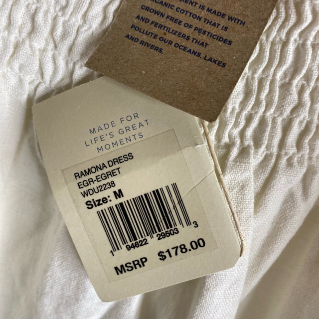 FAHERTY Size MEDIUM Cream Ruched Short Sleeve Linen NWT DRESS