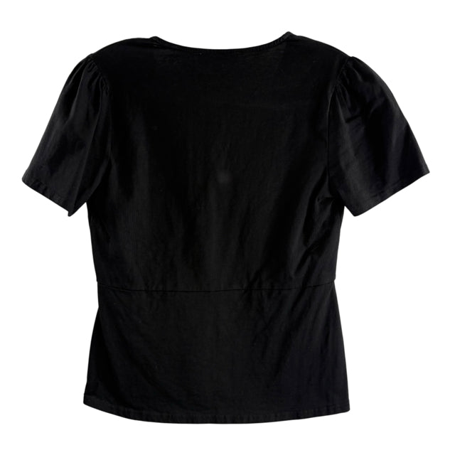 ISLA MAUDE Size X-SMALL Black/Multi Embroidered Short Sleeve Cotton TOP