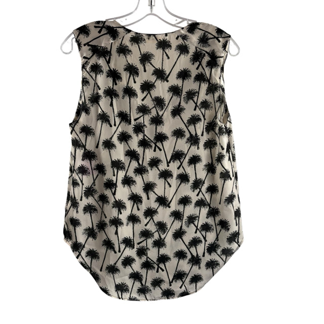 L'AGENCE Size X-SMALL Cream/Black Palm Trees Sleeveless V-Neck Polyester TOP