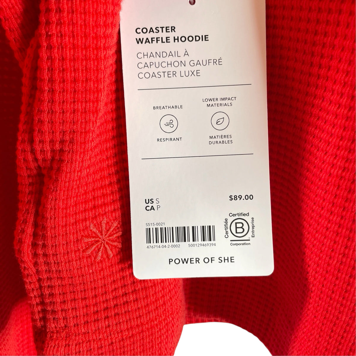 ATHLETA Size SMALL Red Long Sleeve Hoodie Waffle NWT TOP