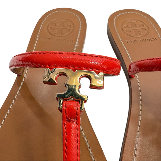 TORY BURCH Size 7 1/2 Orange Flip Flop Patent SHOE