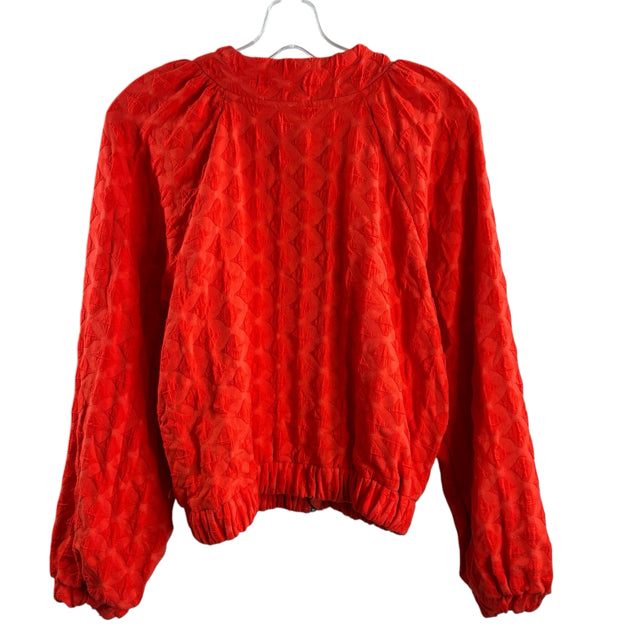 AMADI Size SMALL Orange Long Sleeve Zip-Front TOP