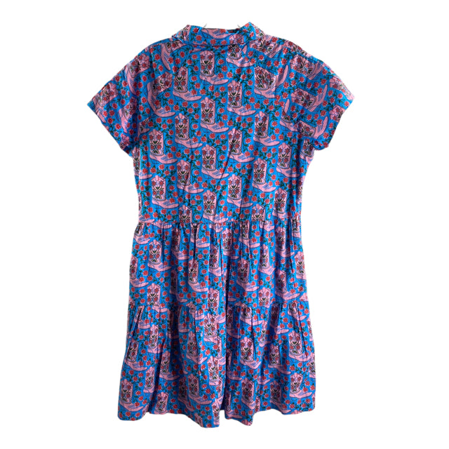 PRINTFRESH Size MEDIUM Blue/Pink Print 3/4 Sleeve Cotton DRESS