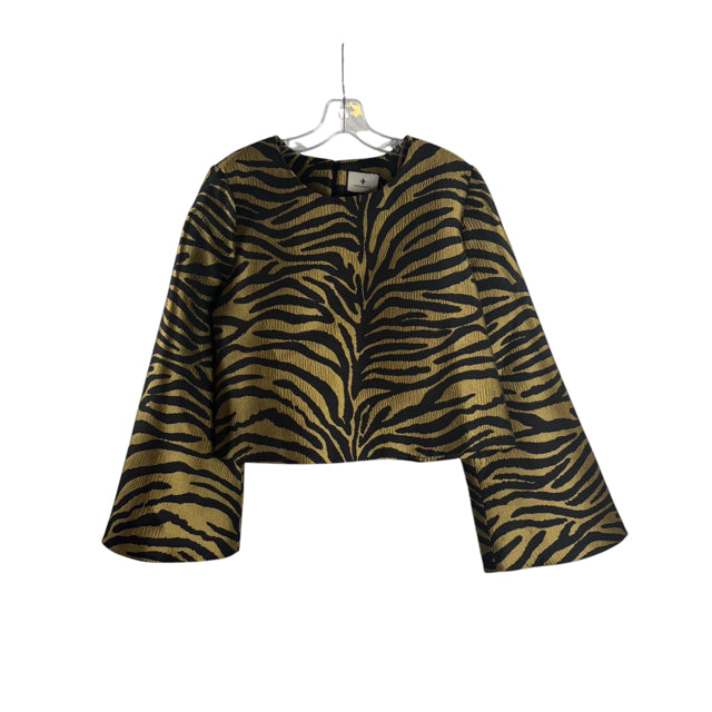 TUCKERNUCK Size MEDIUM Gold/Black Zebra Long Sleeve Crop Polyester TOP