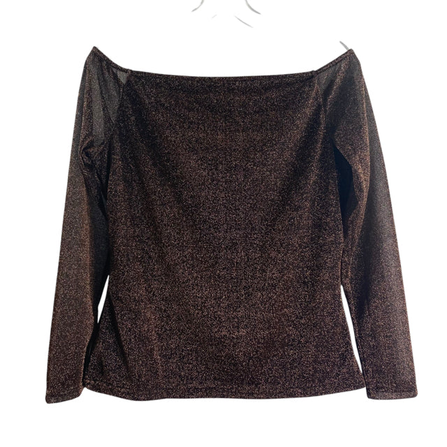 BOSTON PROPER Size SMALL Bronze Metallic 3/4 Sleeve Square Neck Polyester TOP