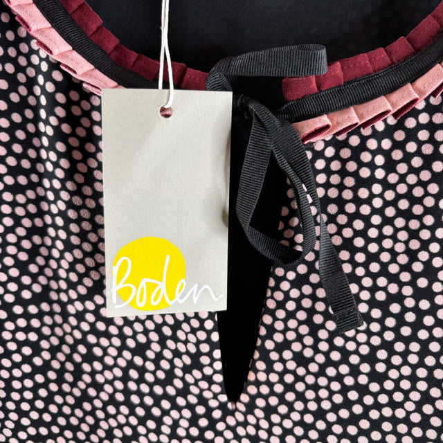 BODEN Size 18 LONG Black/Pink Dots Long Sleeve NWT DRESS