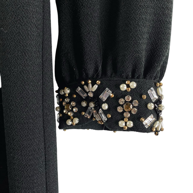 J CREW Size 0 Black Embellished 3/4 Sleeve Polyester DRESS
