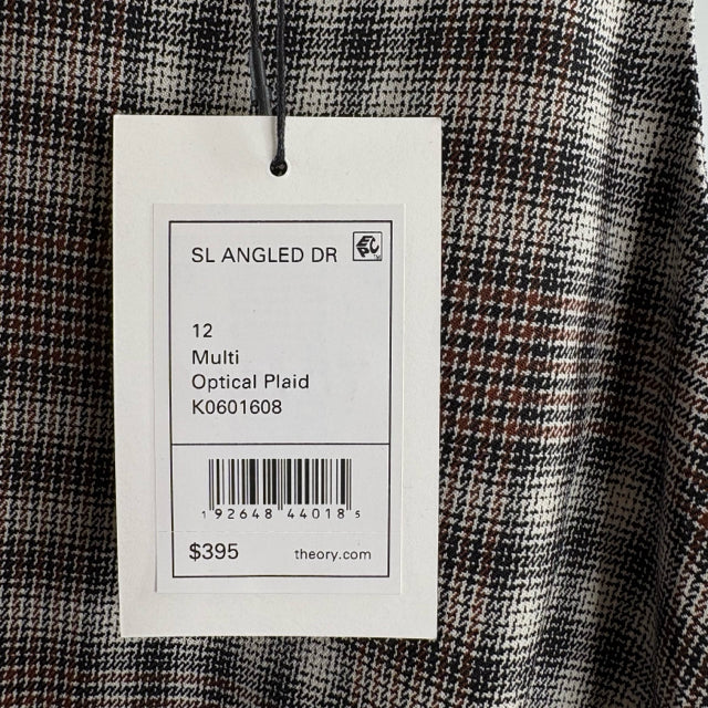 THEORY Size 12 Brown/Cream Plaid Sleeveless Wool NWT DRESS