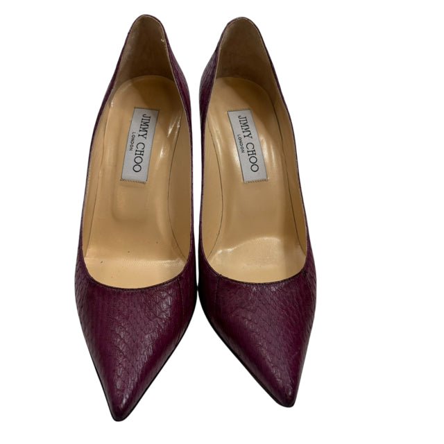 JIMMY CHOO Size 36 1/2 Raspberry Pump Snake Look SHOE