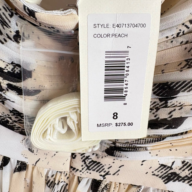 ERIN Size 8 Black/White/Tan Print Strappy Polyester DRESS