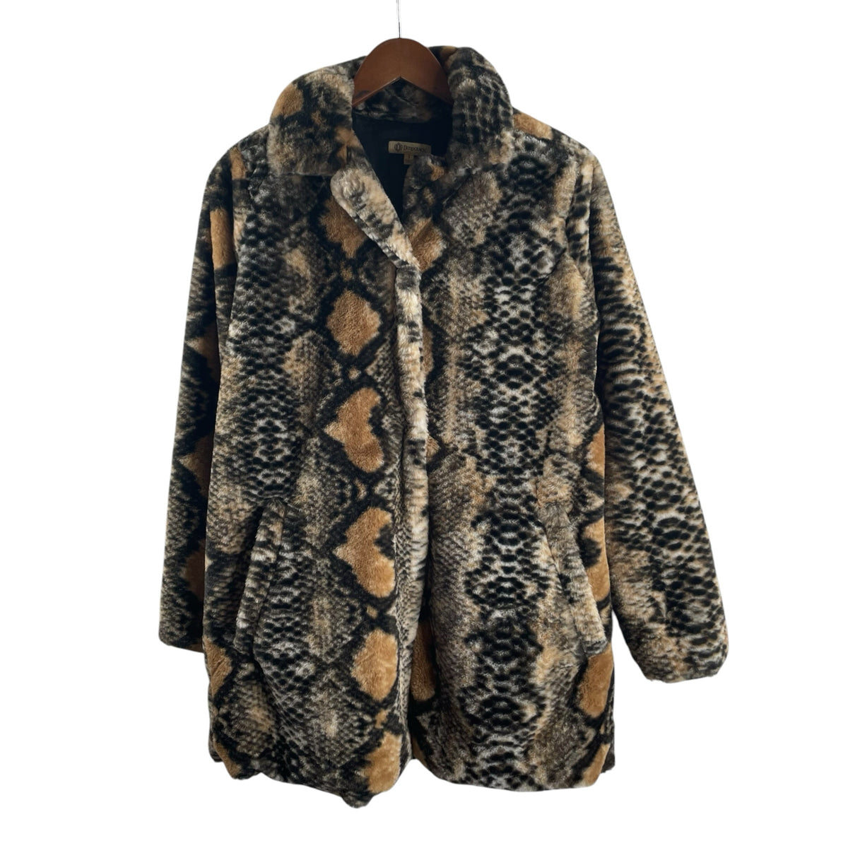 DEMOCRACY Size SMALL Tan/Gray Animal Fleece JACKET