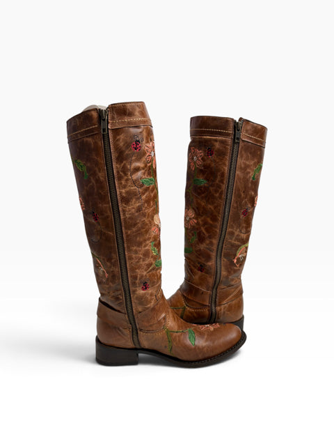 DAN POST Size 6 1/2 Brown Knee High Embellished BOOT