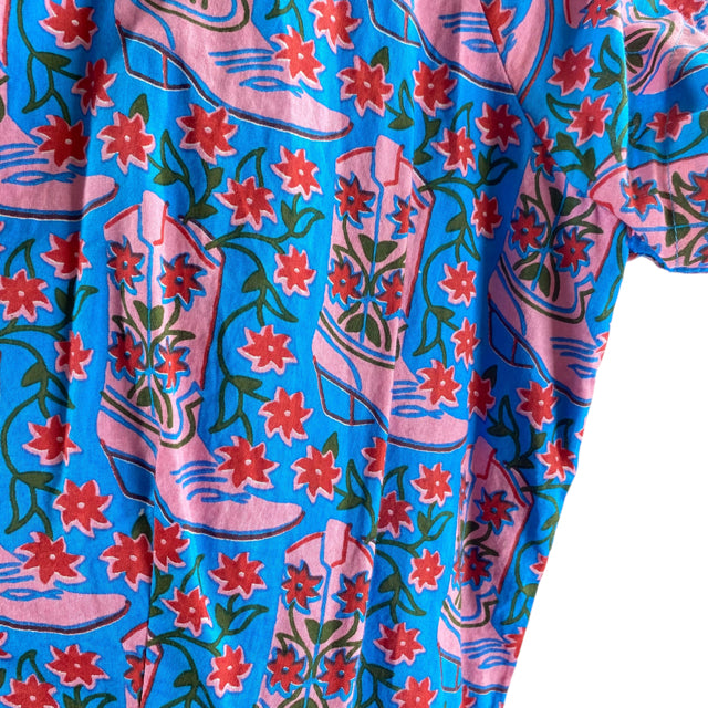 PRINTFRESH Size MEDIUM Blue/Pink Print 3/4 Sleeve Cotton DRESS