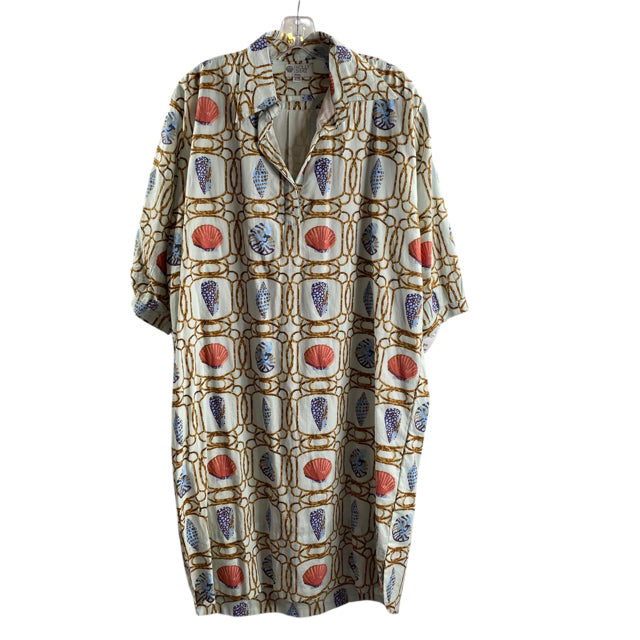 HOLLY SHAE Size ONE SIZE Light Blue/Multi Seashells 3/4 Sleeve Cotton DRESS