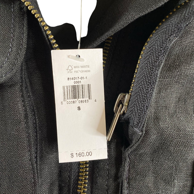 BANANA REPUBLIC Size SMALL Black Pockets Zip-Front Linen NEW - BOX VEST