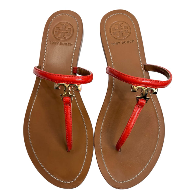 TORY BURCH Size 7 1/2 Orange Flip Flop Patent SHOE
