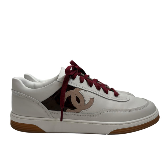 CHANEL Size 39 White/Red Sneaker Leather BOX SHOE