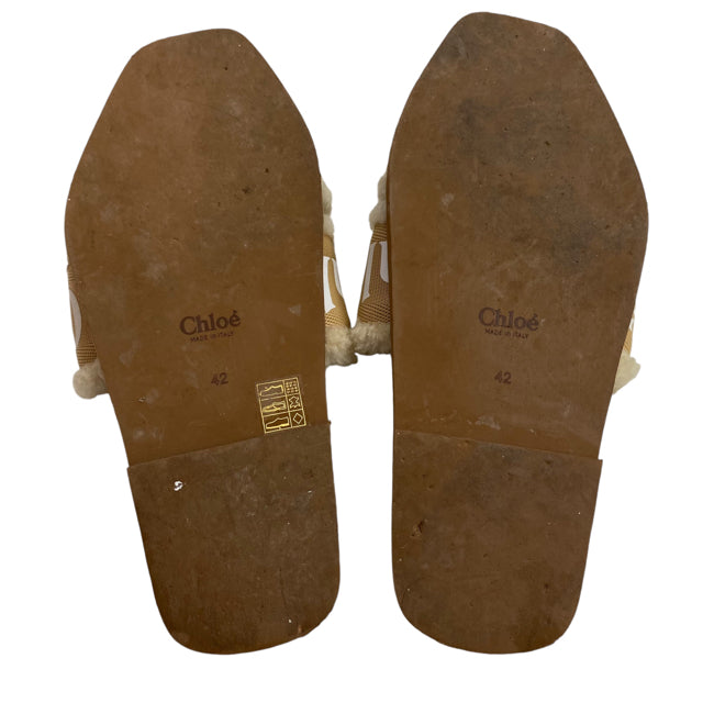 CHLOE Size 42 Cream Sandal Shearling BOX SHOE