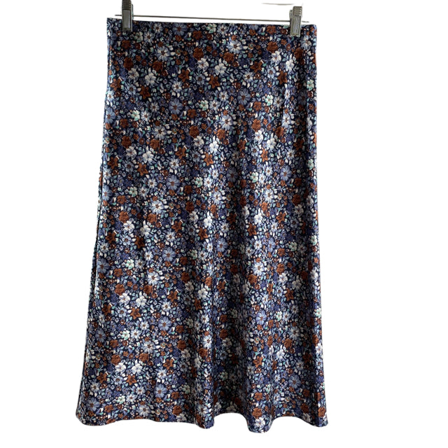 LOFT Size PETITE SMALL Blue/Brown Floral Midi Polyester SKIRT
