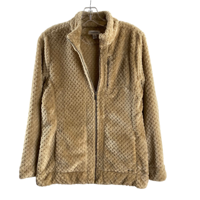 CALVIN KLEIN Size MED Tan Long Sleeve Zip-Front Fleece TOP