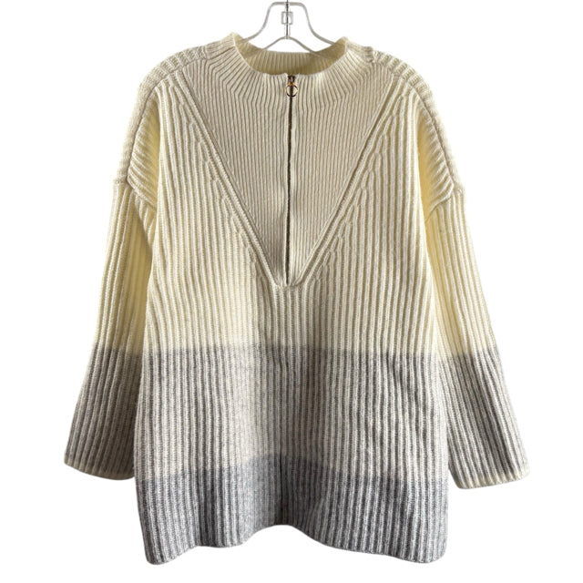 TALBOTS Size 2X Cream/Gray Wash Long Sleeve Quarter-Zip Polyester Blend SWEATER