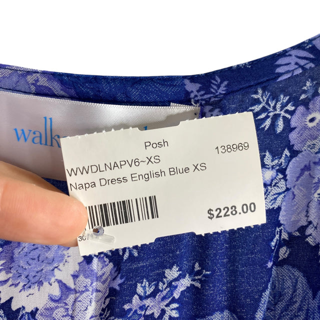 WALKER & WADE Size X-SMALL Blue/White Print 3/4 Sleeve Rayon NWT DRESS