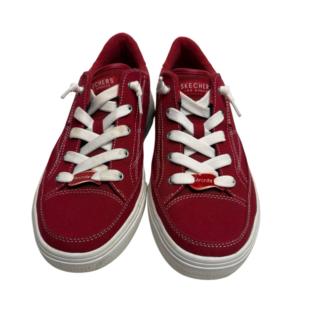 SKECHERS Size 9 1/2 Red/White Sneaker Canvas SHOE