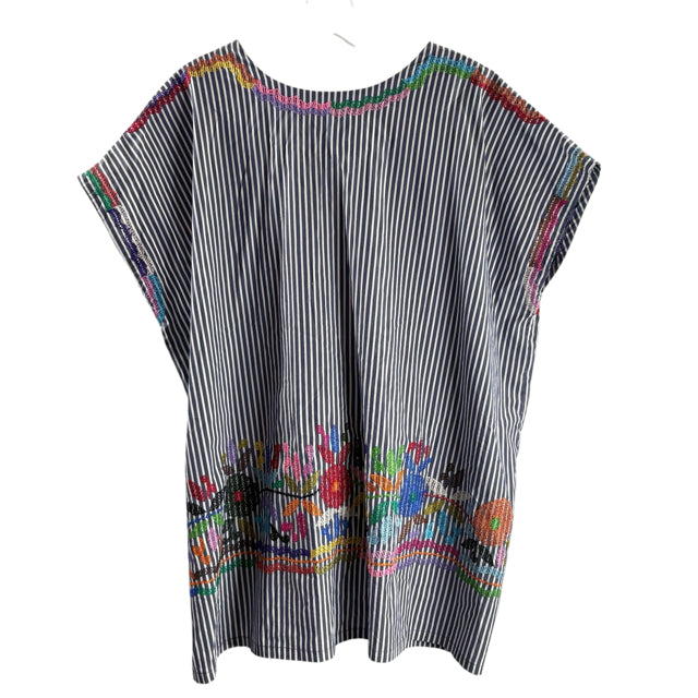 PAROSH Size MEDIUM Blue/Multi Stripe Short Sleeve Tunic Cotton Blend TOP