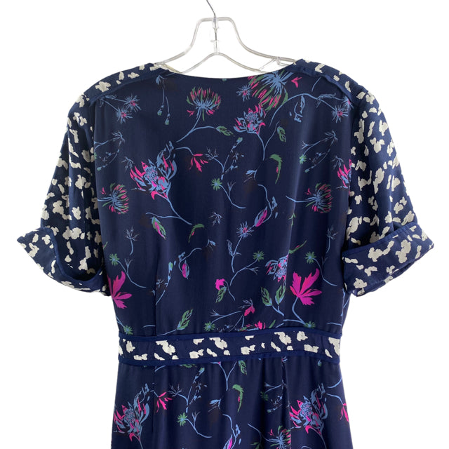 TANYA TAYLOR Size 8 Blue/White Print Short Sleeve Silk DRESS