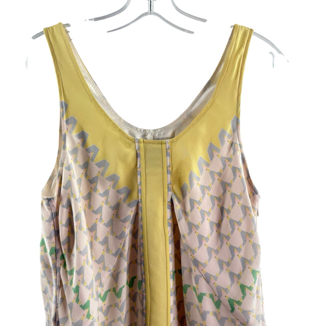 MARC JACOBS Size 6 Cream/Yellow Print Sleeveless Silk DRESS