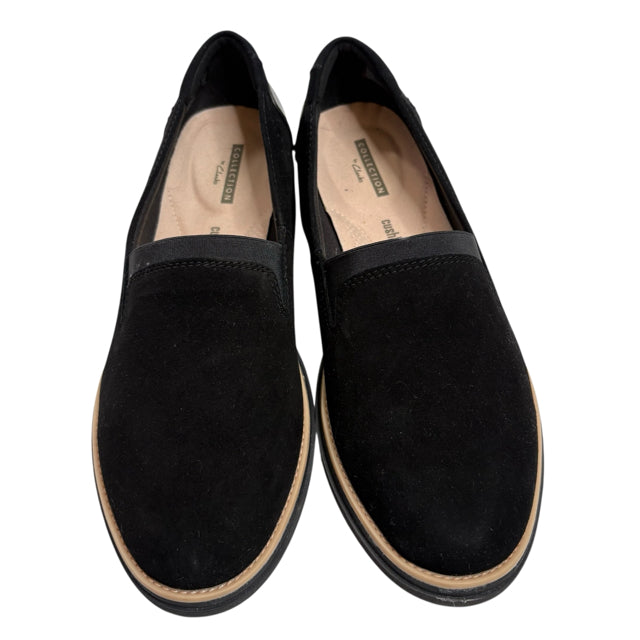 CLARKS Size 8 W Black Wedge Heel Suede NWOT SHOE