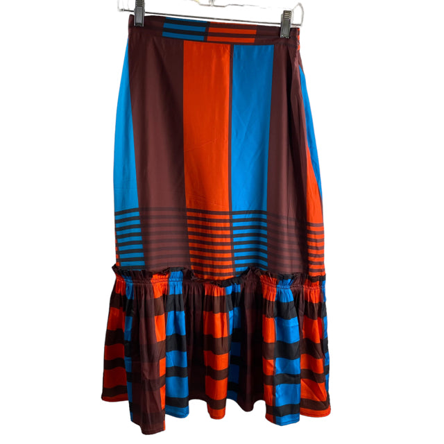 EVA FRANCO Size 4 Multi Large Buckle Ruffle Hem SKIRT