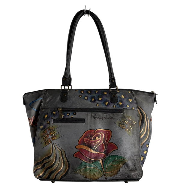 ANUSCHKA Gray/Multi Painted Leather Shoulder PURSE