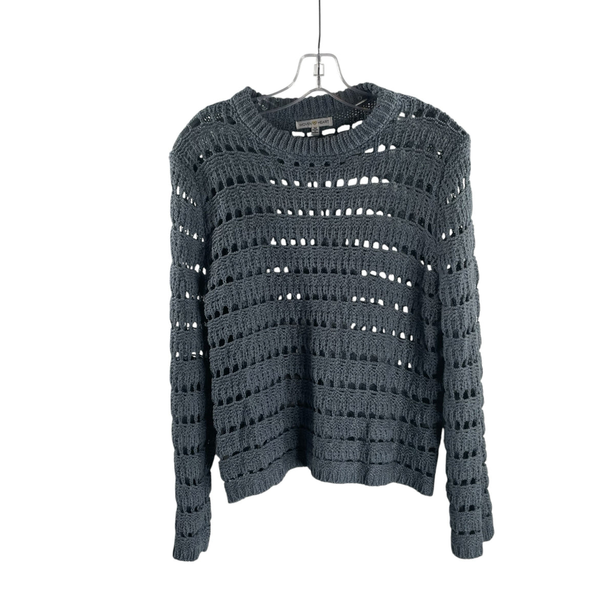 WOVEN HEART Size MED Gray Loose Weave Long Sleeve SWEATER