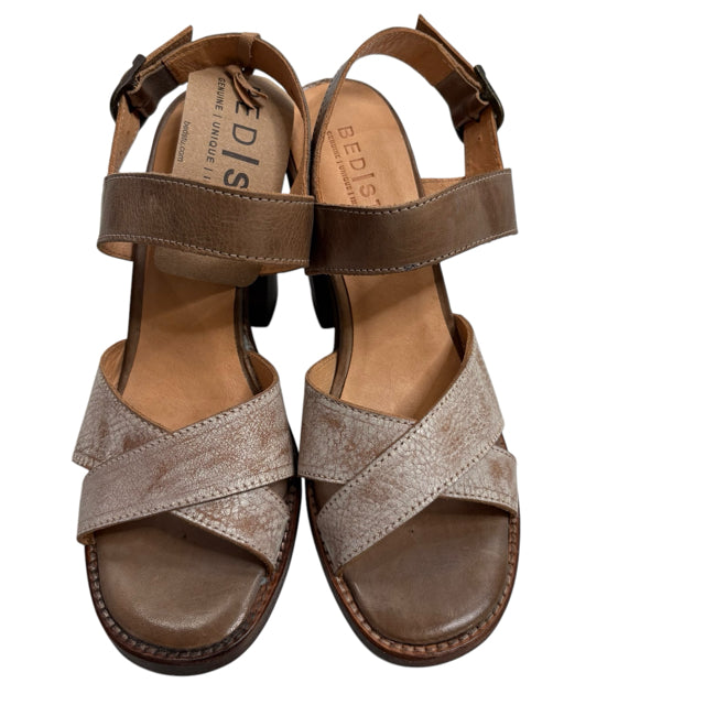 BED STU Size 7 Brown/Gray Block Heel Leather/Wood NWT SHOE