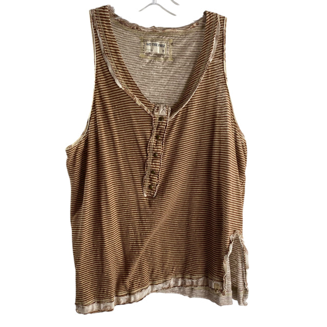 WE THE FREE Size MEDIUM Brown/Cream Stripe Tank Linen Blend TOP