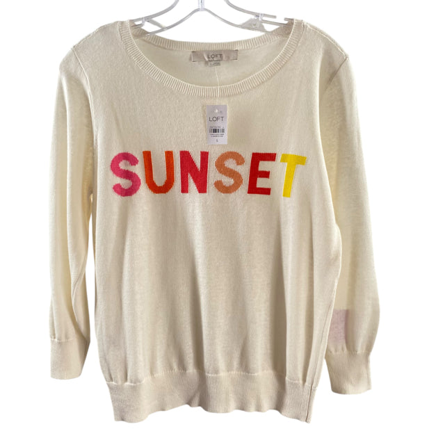 LOFT Size SMALL Cream Long Sleeve Crewneck Linen Blend NWT SWEATER