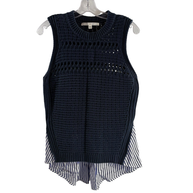 VERONICA BEARD Size MEDIUM Blue Sleeveless 2-PC LOOK Cotton Blend SWEATER