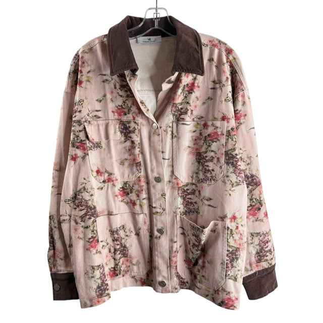 URBAN DAIZY Size LARGE Pink/Brown Floral Denim Jacket JACKET