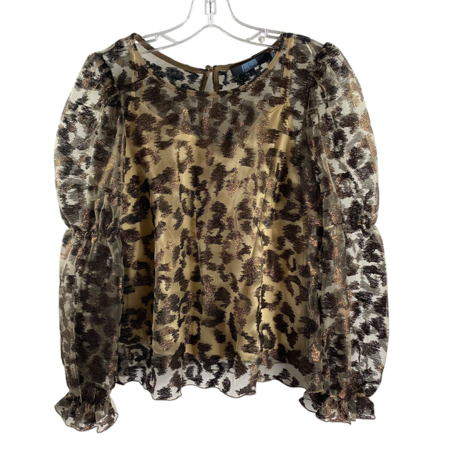 EVA FRANCO Size SMALL Brown/Tan Raised Print Long Sleeve Peasant TOP