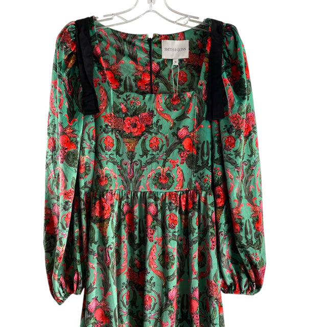 SMITH & QUINN Size MEDIUM Green/Pink Floral Long Sleeve Velvet NWT DRESS