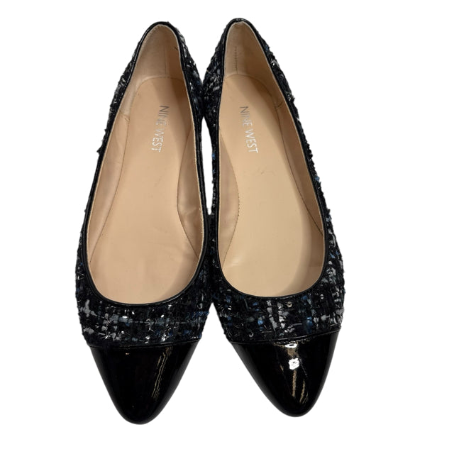 NINE WEST Size 7 1/2 Black/Blue Flats Tweed SHOE