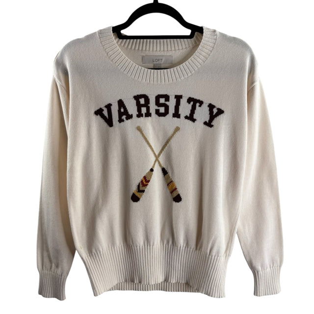LOFT Size X-SMALL Cream Novelty Long Sleeve SWEATER