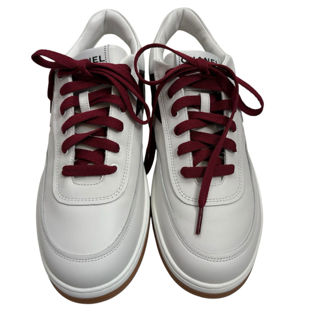 CHANEL Size 39 White/Red Sneaker Leather BOX SHOE