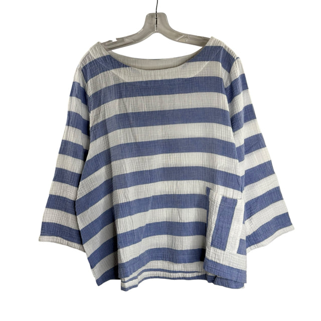 HABITAT Size X-LARGE Blue/White Stripe 3/4 Sleeve TOP