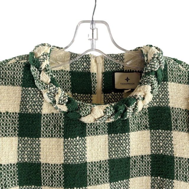 TUCKERNUCK Size SMALL Cream/Green Check Long Sleeve Polyester DRESS