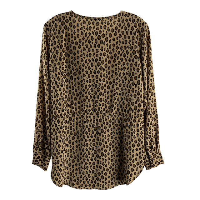 ANN TAYLOR Size X-SMALL Tan/Brown Animal Long Sleeve Button Front BLOUSE