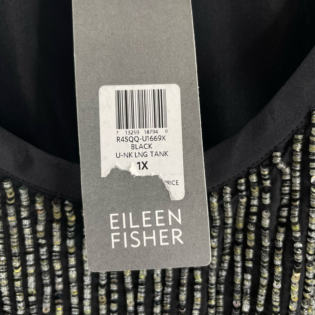 EILEEN FISHER Size 1X Black/Silver Bead Front Sleeveless NWT BLOUSE