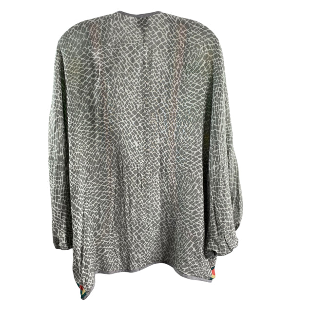 BLANK LONDON Size ONE SIZE Gray/Multi Print 3/4 Sleeve Open Front SWEATER