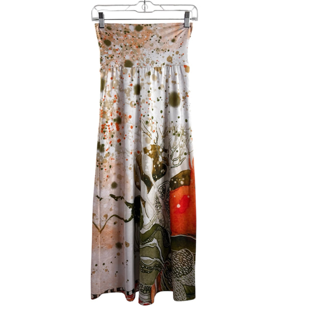 KAZIUKI Size SMALL White/Multi Print Maxi Rayon Blend SKIRT